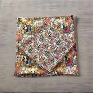 1990s Daisy Kingdom Teddy Bear Print Fabric Tablecloth and Napkins